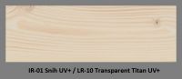 Základní nátěr - IR-01 Sníh UV+ (1 vrstva). Pro vrchní nátěr doporučena lazura LR-10 v odstínu Transparent Titan UV+ (2 vrstvy).