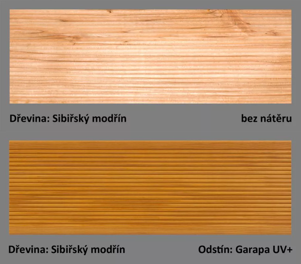 odstín Garapa UV+ ukázka barevné varianty PLUS UV terasový olej T-60